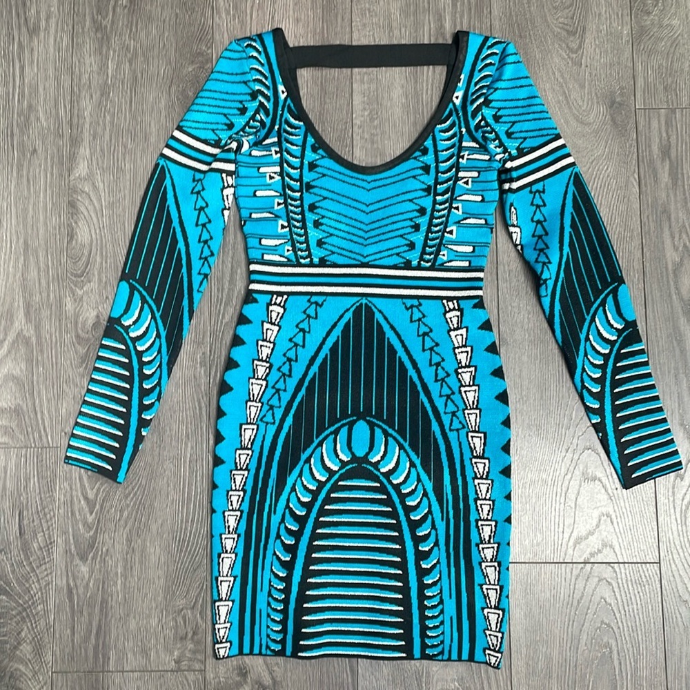 WOW couture Multi Blue black silver bodycon dress